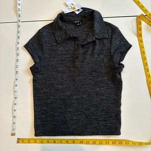 Nasty Gal Charcoal Button-Up Top